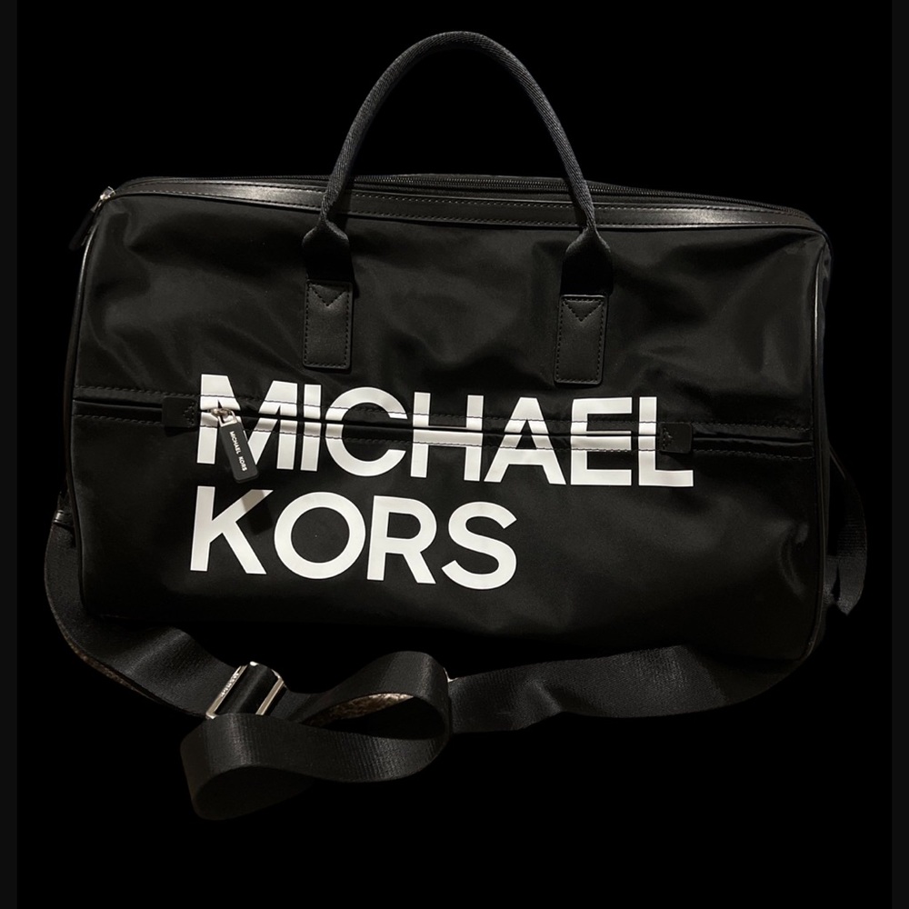 MICHAEL Michael Kors Black and White Logo Travel Duffel